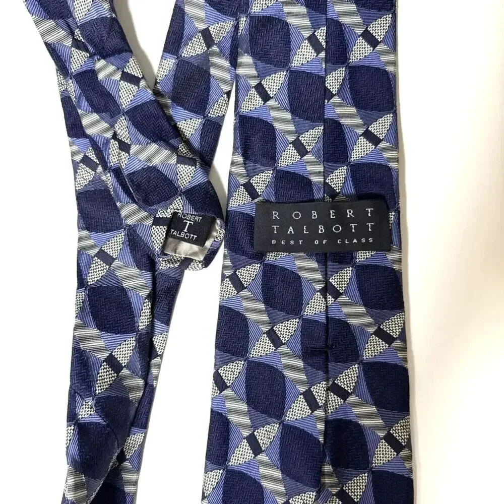 Robert Talbott Mens Blue Geometric Handsewn In USA Tie 100% Silk Necktie